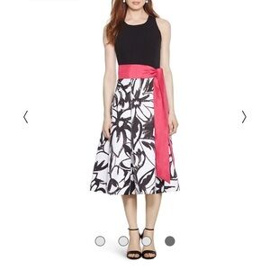 White House Black Market Black and Pink Midi Dress